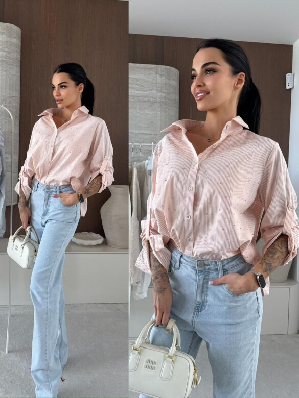 Koszula Righe w paski pudrowo-ecru