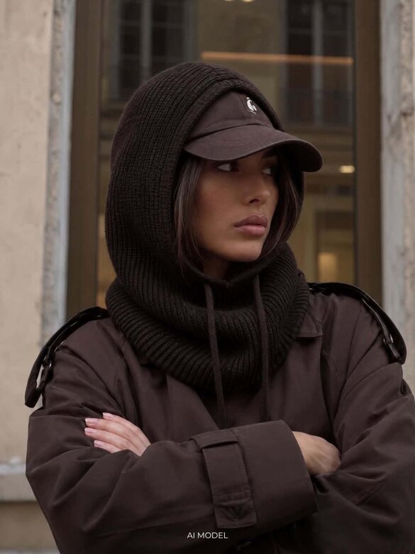 Balaclava Warm z wełną i kaszmirem czekoladowa