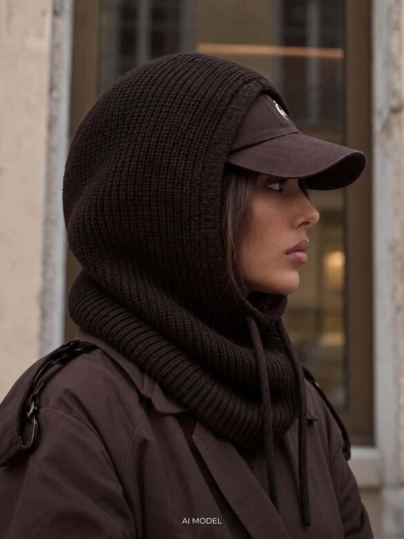 Balaclava Warm z wełną i kaszmirem czekoladowa
