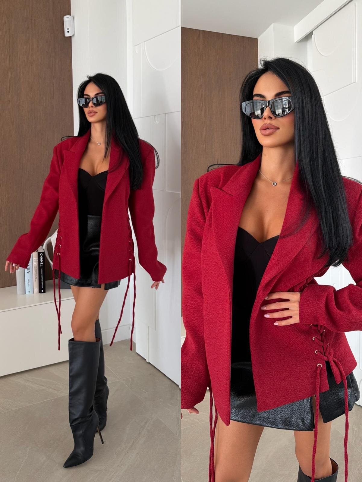 Marynarka Meva z wiązaniem czerwona