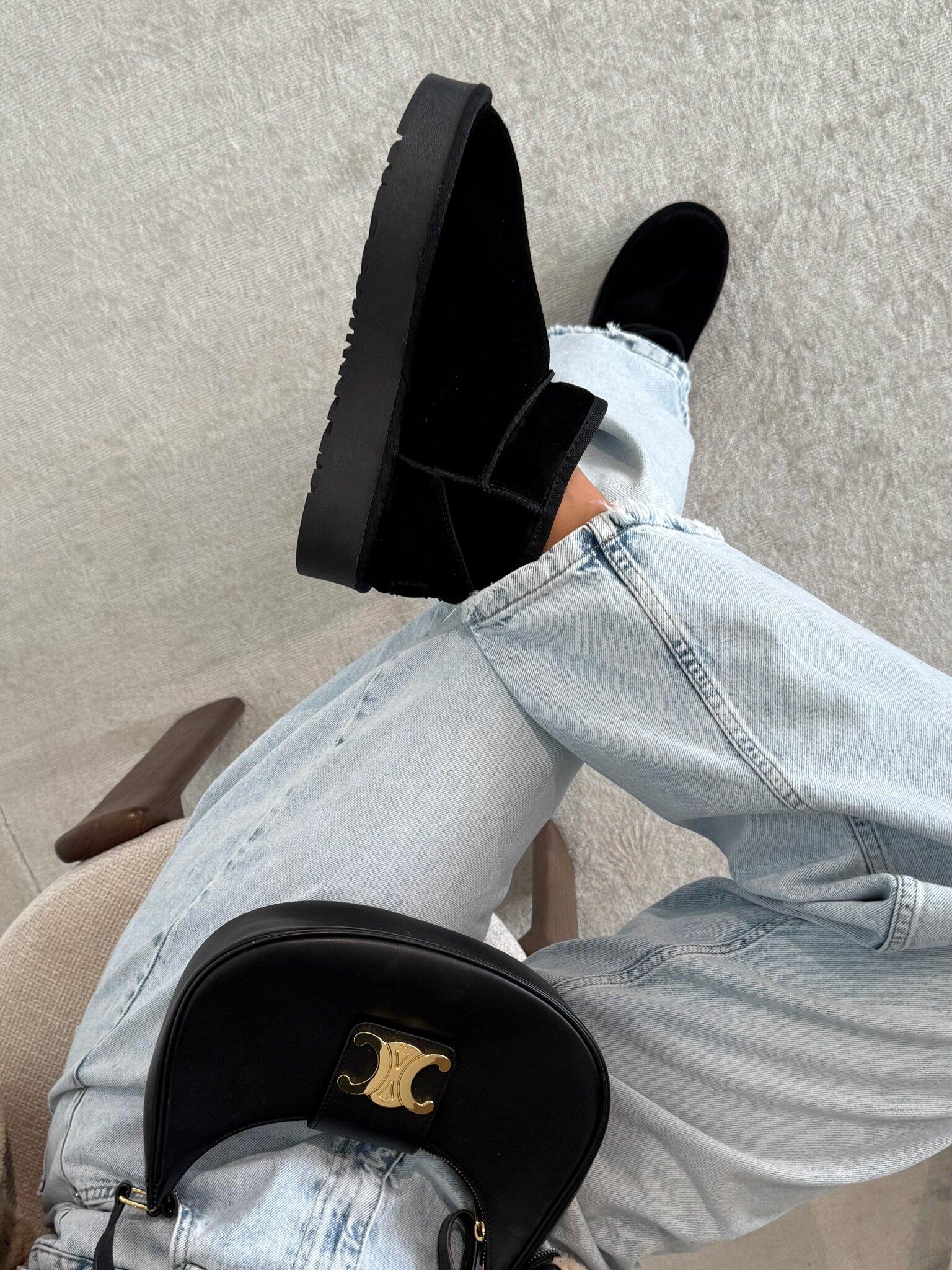 Botki Accardi na platformie skórzane czarne 