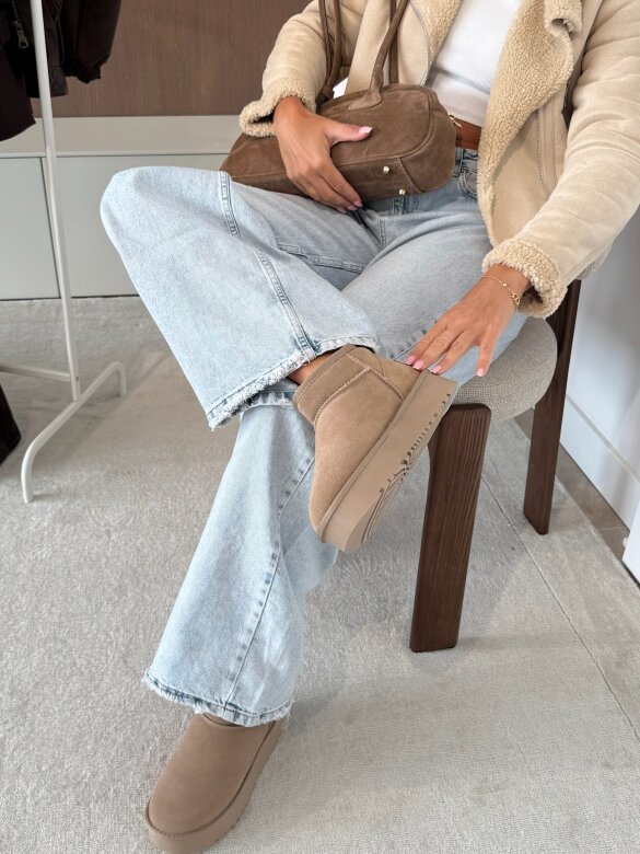 Botki Accardi na platformie skórzane latte 