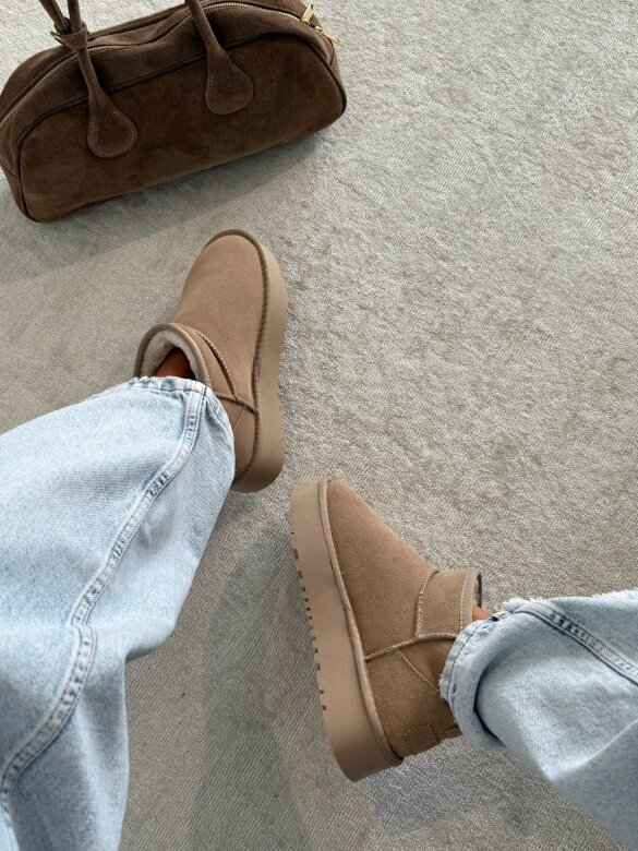 Botki Accardi na platformie skórzane latte 