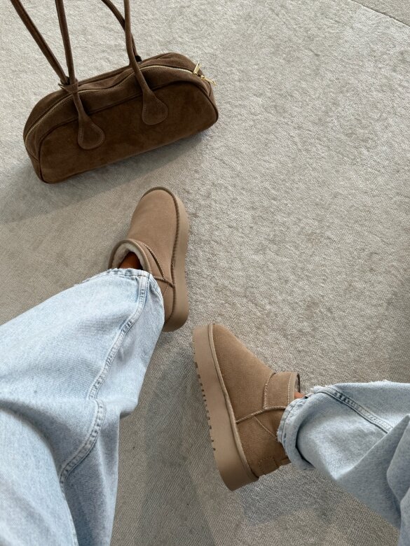 Botki Accardi na platformie skórzane latte 