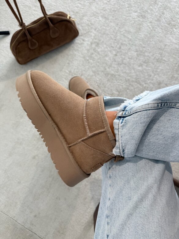 Botki Accardi na platformie skórzane latte 