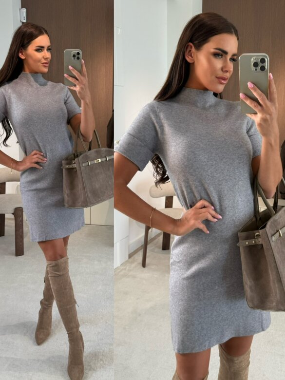 Sukienka Valentina z perełkami szara