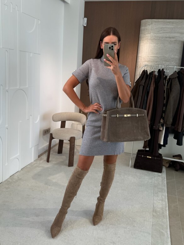 Sukienka Valentina z perełkami szara