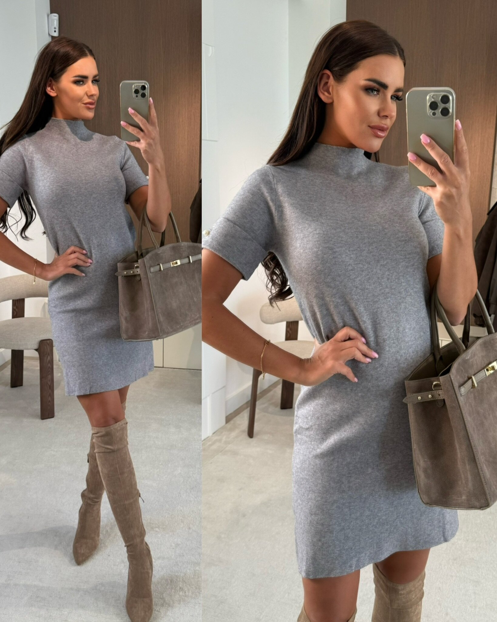 Sukienka Valentina z perełkami szara