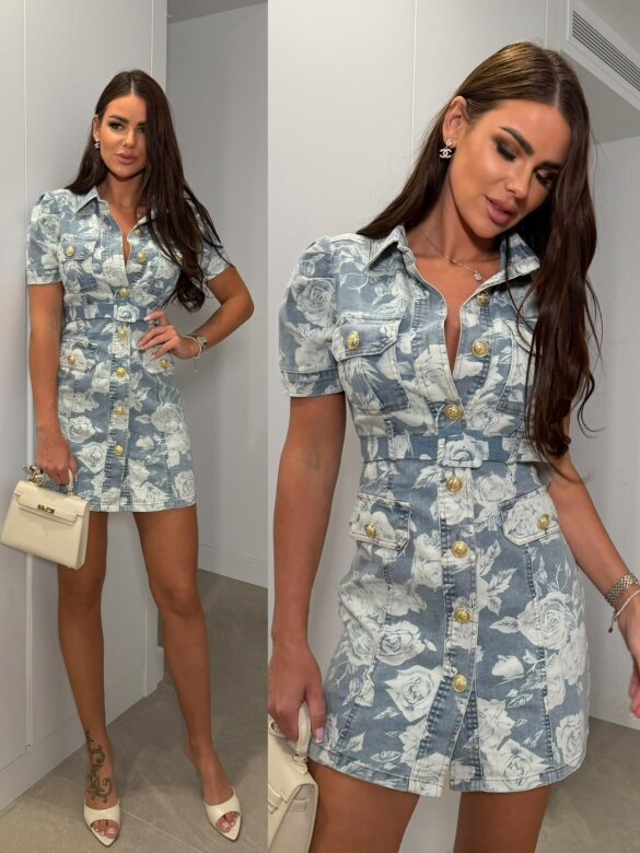 Sukienka Solence jeans niebiesko-biała