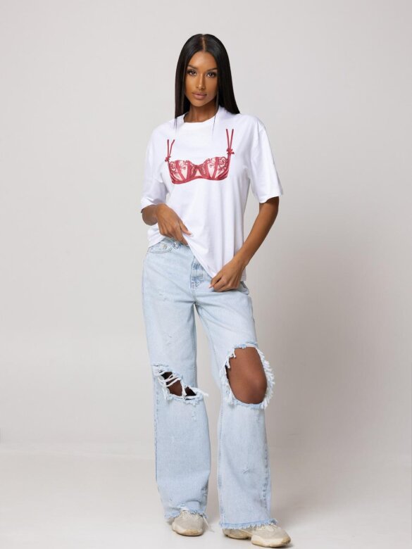 T-shirt Bralette bawełniany biało-czerwony 