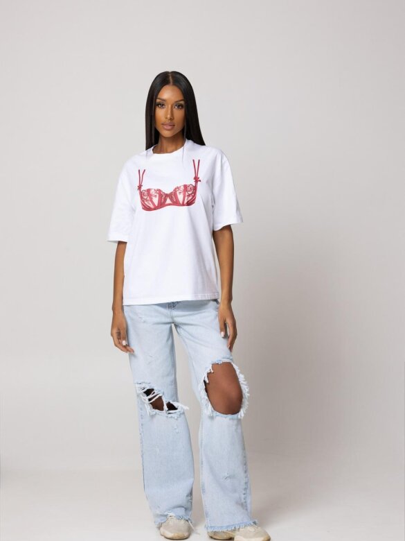 T-shirt Bralette bawełniany biało-czerwony 