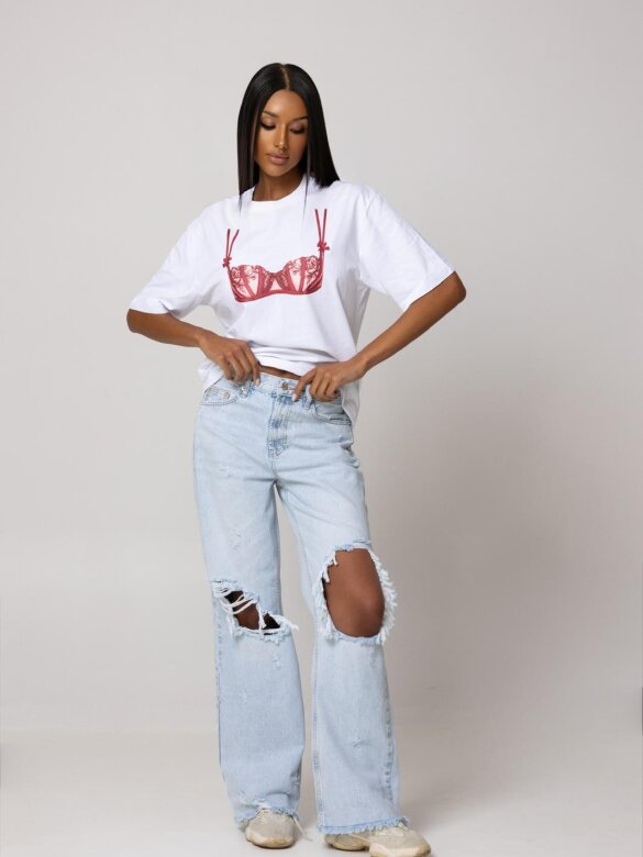 T-shirt Bralette bawełniany biało-czerwony 