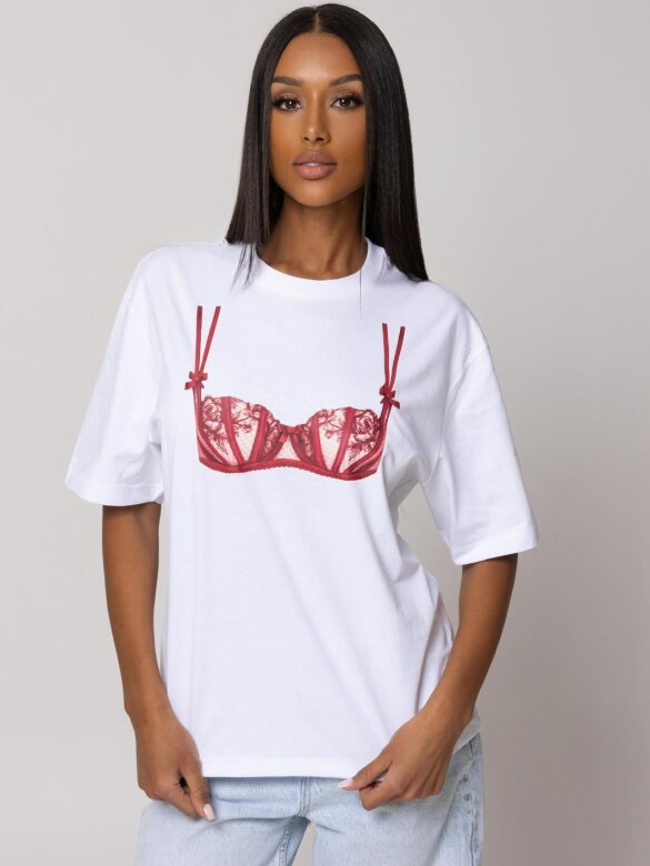 T-shirt Bralette bawełniany biało-czerwony 