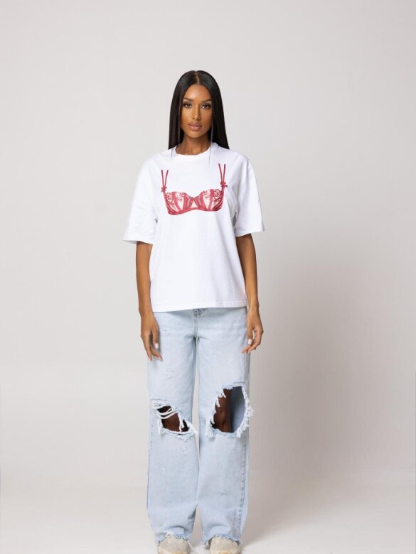 T-shirt Bralette bawełniany biało-czerwony 