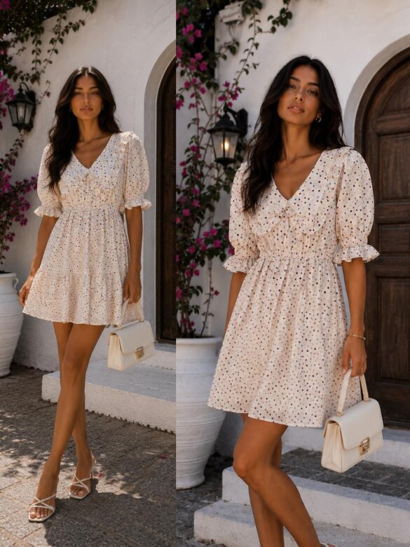 Dress Dottie Dream with viscose ecru