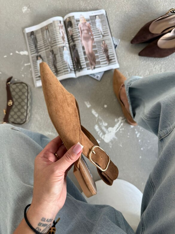 Baleriny Luo z odkrytą piętą karmelowe 