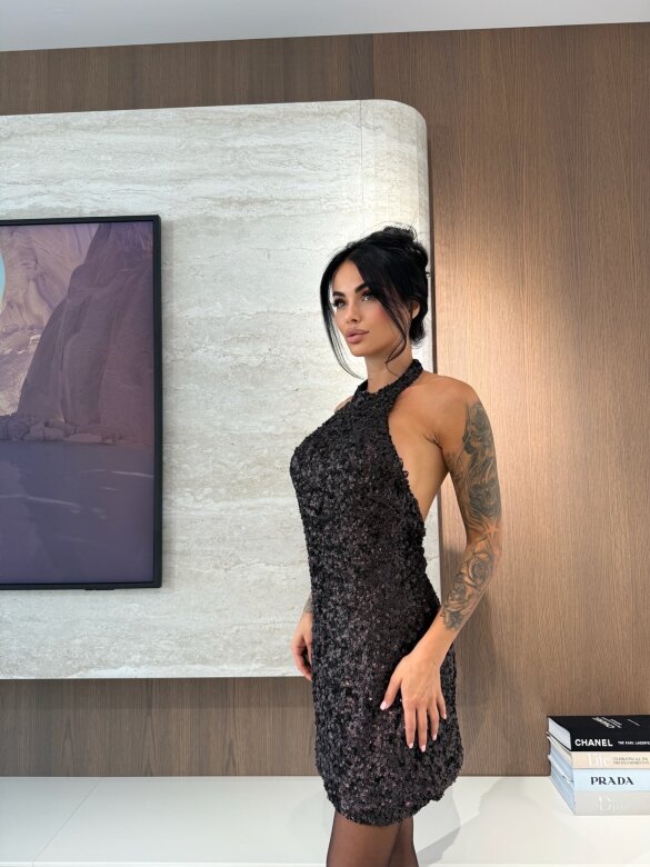 Dress Carose with sequins chocolate