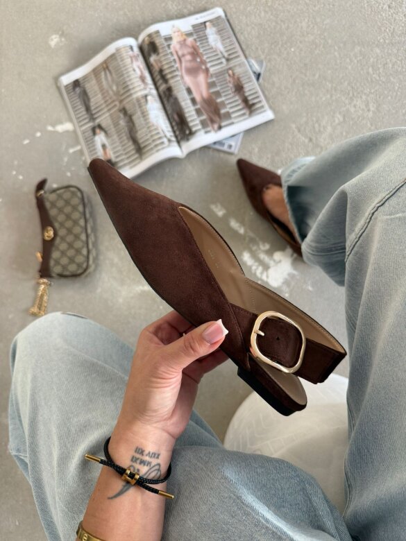 Baleriny Luo z odkrytą piętą czekoladowe 