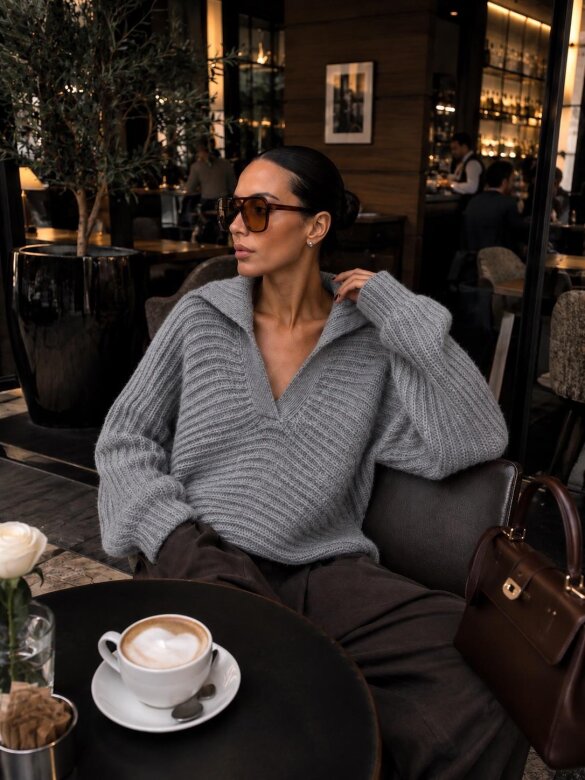 Sweter Cayen z wełną szary 