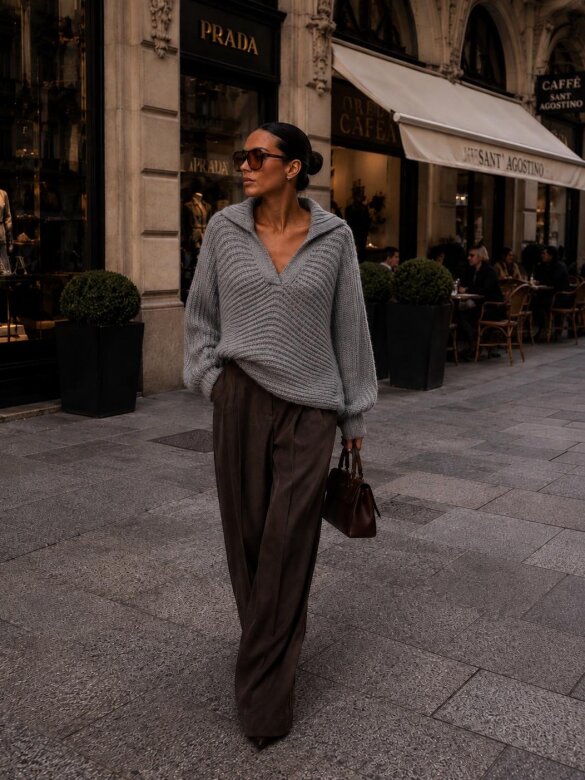 Sweter Cayen z wełną szary 