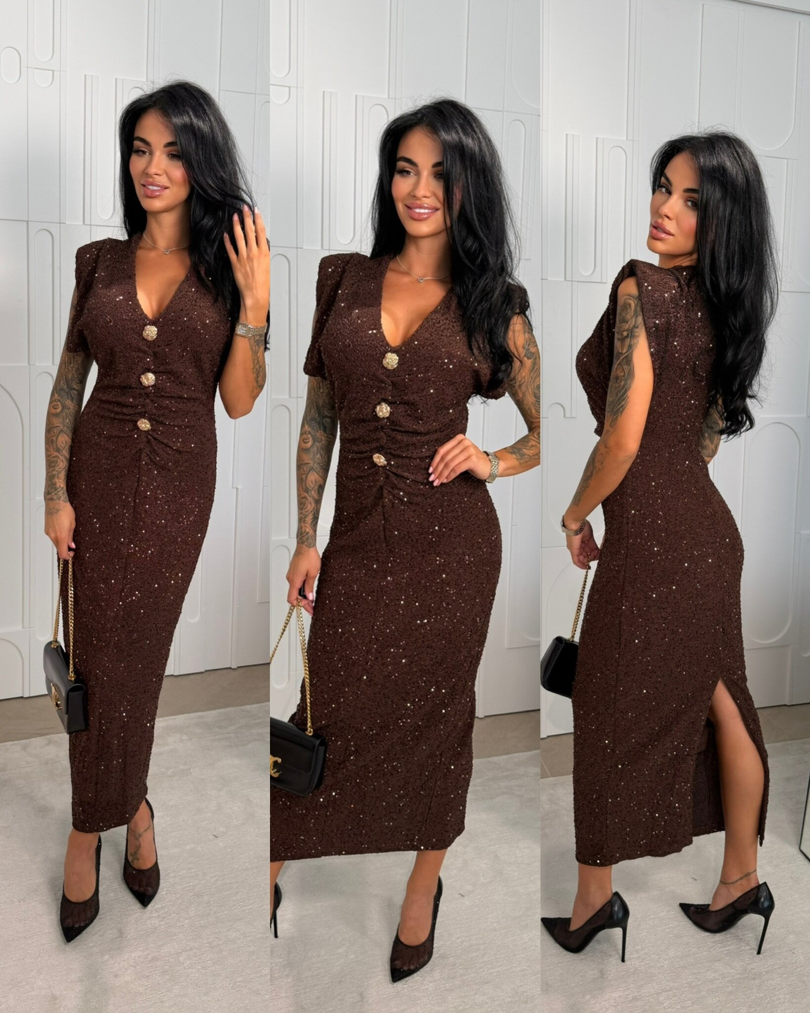 Sukienka Idris z cekinami czekoladowa