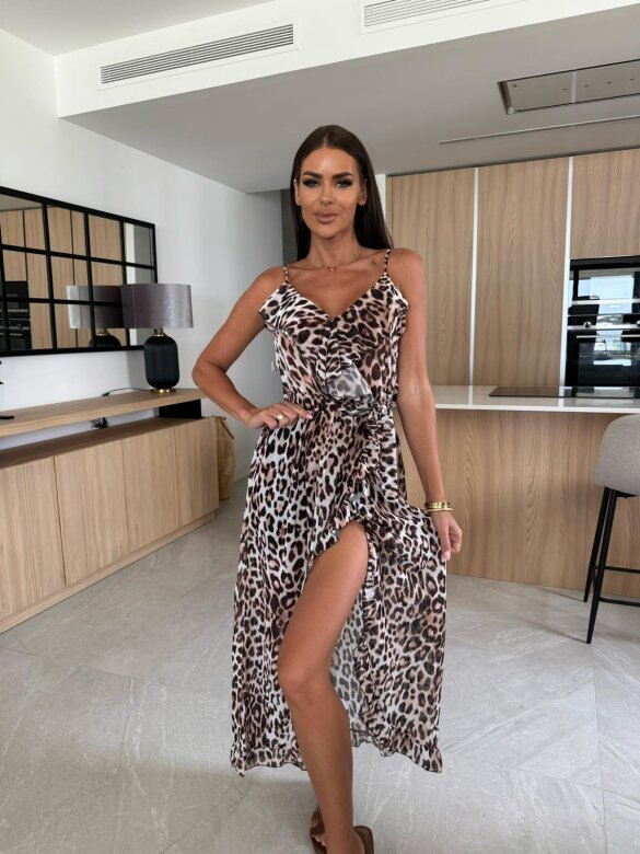 Sukienka Anabel maxi w print czarno-brązowa