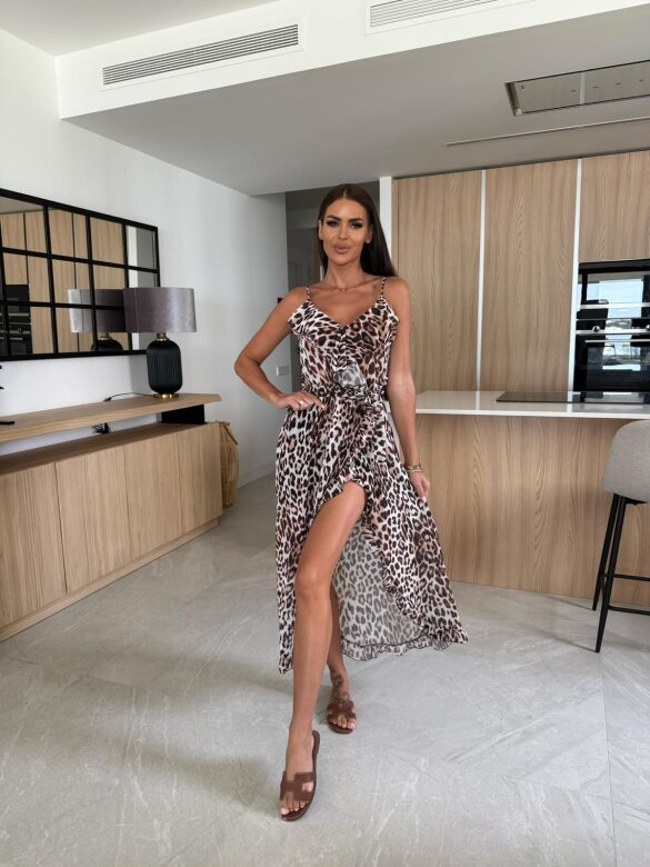 Sukienka Anabel maxi w print czarno-brązowa