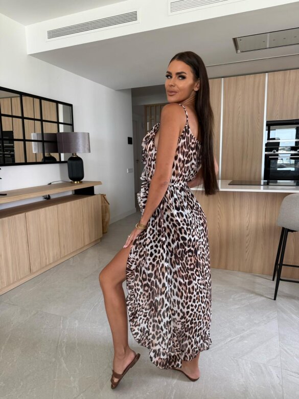 Sukienka Anabel maxi w print czarno-brązowa