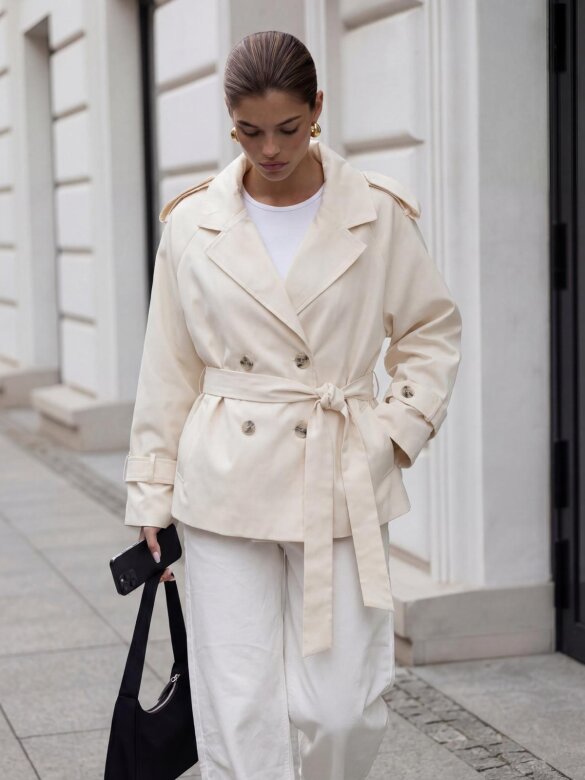 Trencz Nolly z paskiem waniliowy 