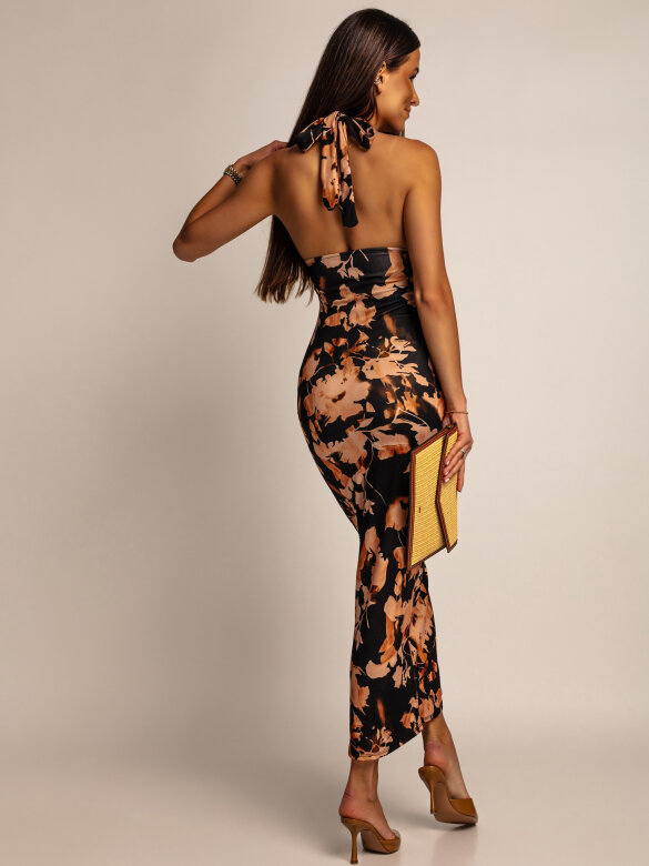 Sukienka Dolce maxi czarno-brzoskwiniowa