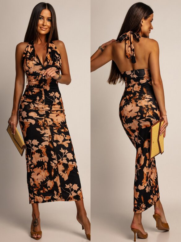 Sukienka Dolce maxi czarno-brzoskwiniowa