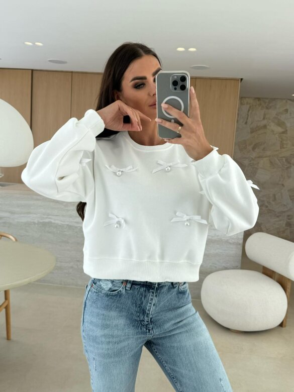 Bluza Excellent z kokardkami biała
