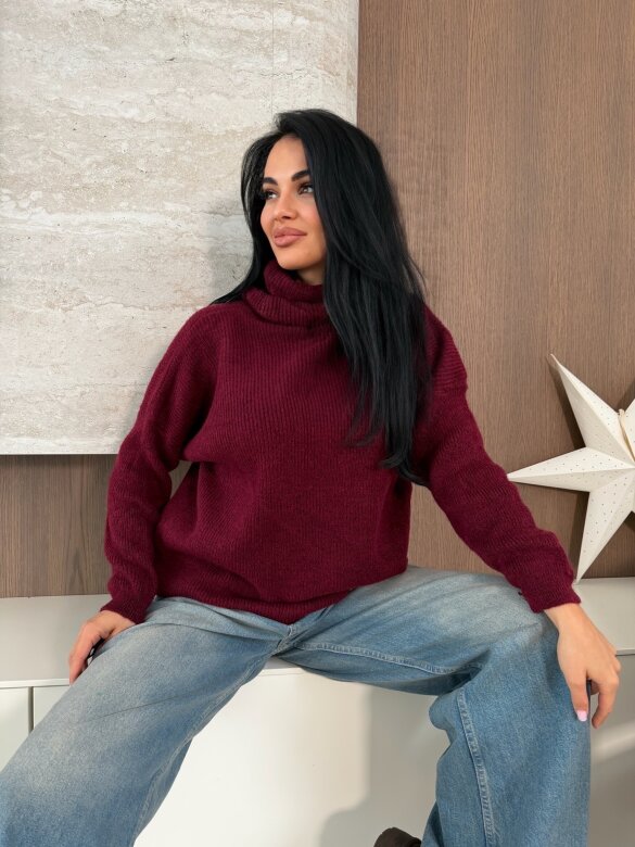 Golf Warm Look z wełną i alpaką bordowy