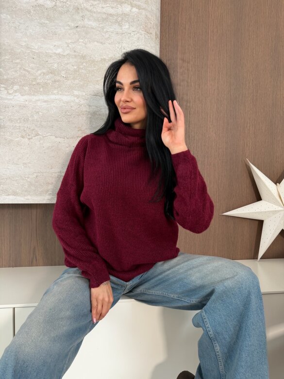 Golf Warm Look z wełną i alpaką bordowy