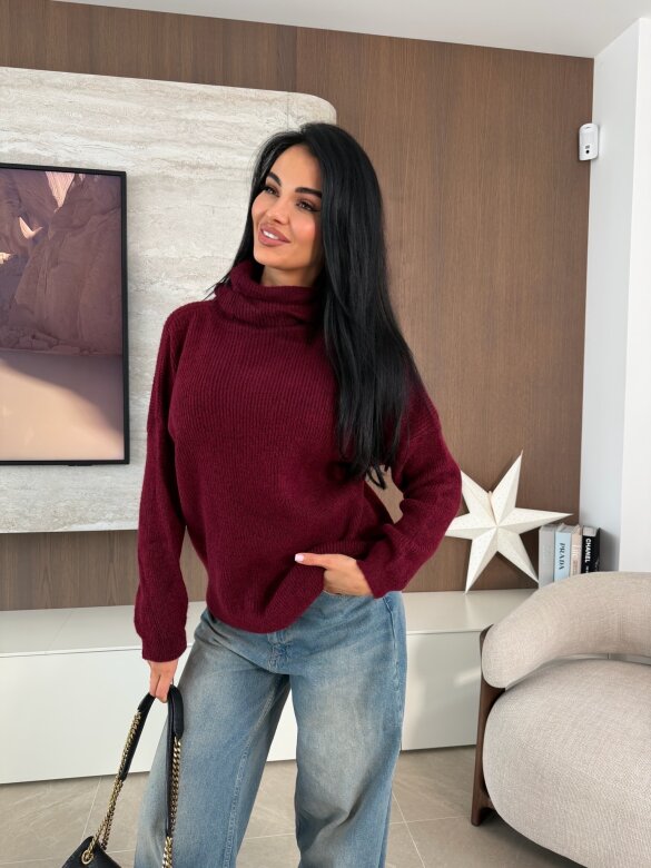 Golf Warm Look z wełną i alpaką bordowy