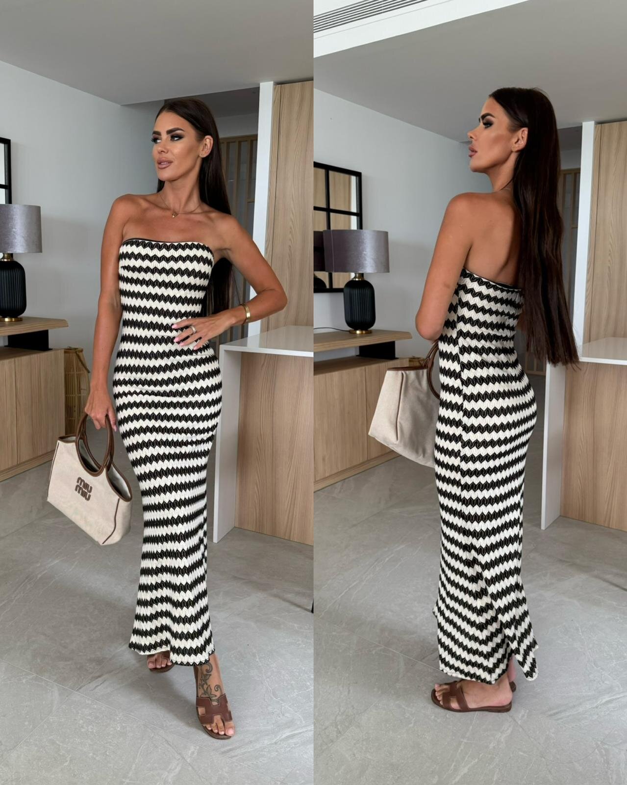 Sukienka Aloma midi w print beżowo-czarna
