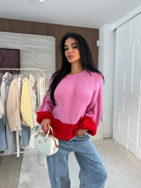 Sweter Lunni z domieszką wełny różowo-czerwony 