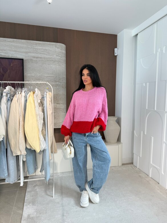 Sweter Lunni z domieszką wełny różowo-czerwony 