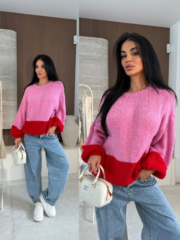 Sweter Lunni z domieszką wełny różowo-czerwony 