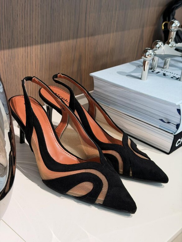 Szpilki Aiden z siateczką czarno-beżowe 