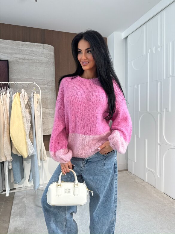 Sweter Lunni z domieszką wełny różowo-pudrowy