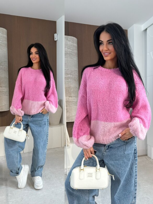 Sweter Lunni z domieszką wełny różowo-pudrowy