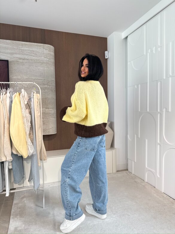 Sweter Lunni z domieszką wełny żółto-czekoladowy