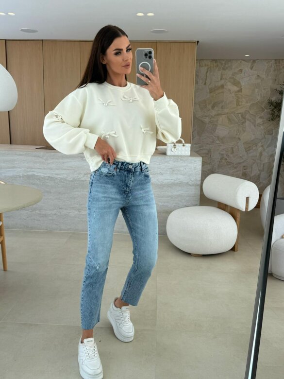 Bluza Excellent z kokardkami waniliowa