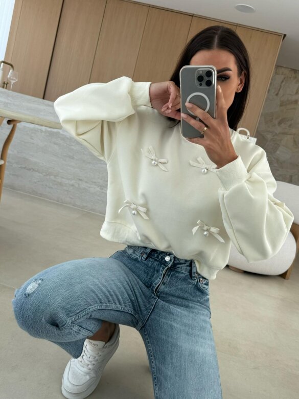 Bluza Excellent z kokardkami waniliowa
