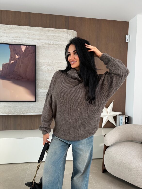 Golf Warm Look z wełną i alpaką brązowy 