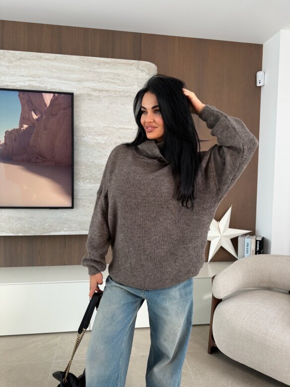 Golf Warm Look z wełną i alpaką brązowy 