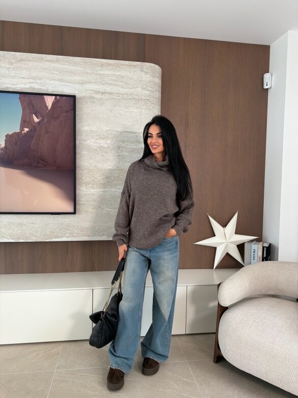 Golf Warm Look z wełną i alpaką brązowy 