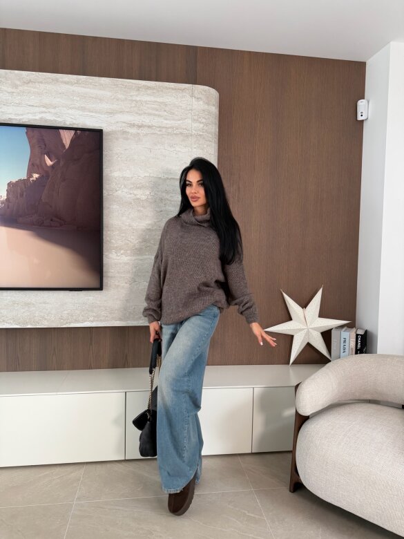 Golf Warm Look z wełną i alpaką brązowy 