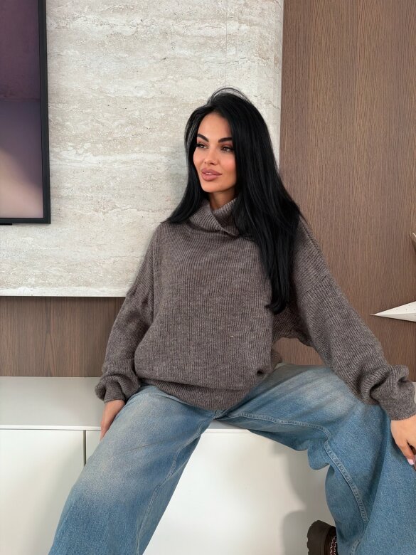 Golf Warm Look z wełną i alpaką brązowy 